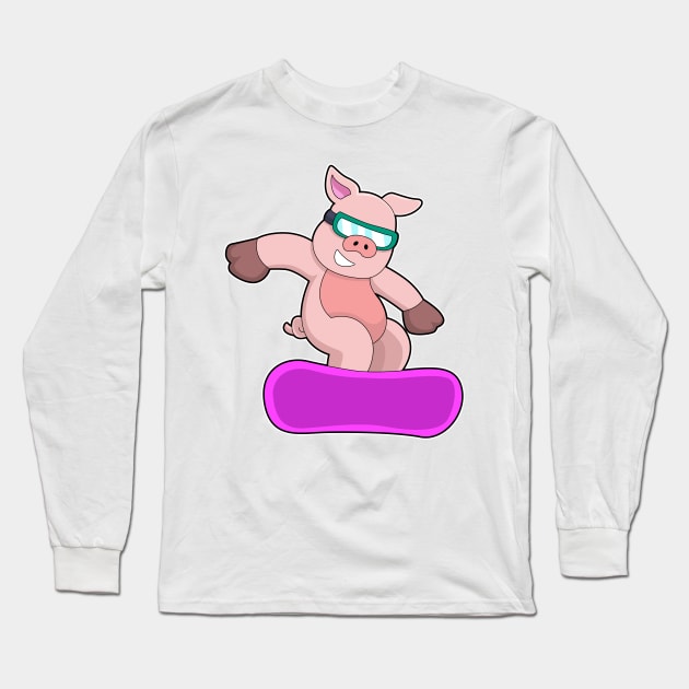 Pig at Snowboard Sports & Ski goggles Long Sleeve T-Shirt by Markus Schnabel